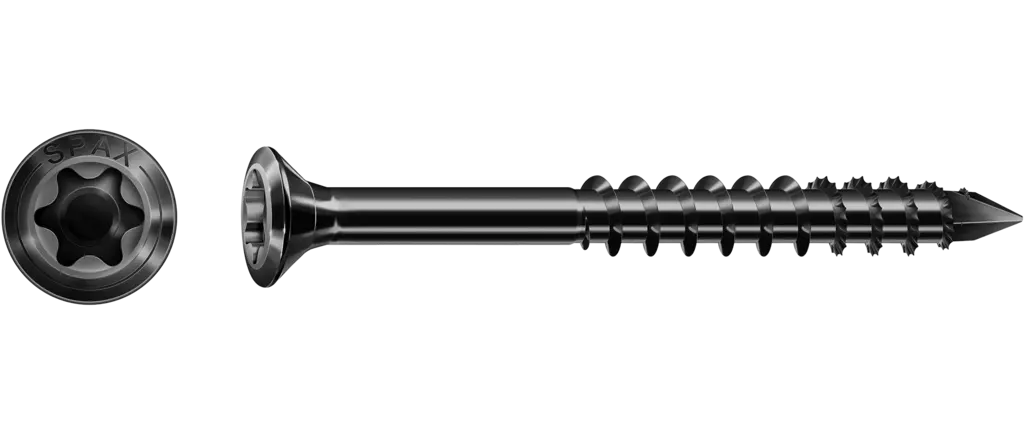 SPAX Fassadenschraube, 4 x 45 mm, 100 Stück, Teilgewinde, Linsensenkkopf extra klein, T-STAR plus T15, CUT-Spitze, Edelstahl rostfrei A2 BLAX - 0467040400453