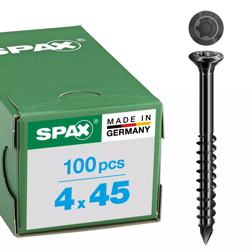 SPAX Fassadenschraube, 4 x 45 mm, 100 Stück, Teilgewinde, Linsensenkkopf extra klein, T-STAR plus T15, CUT-Spitze, Edelstahl rostfrei A2 BLAX - 0467040400453